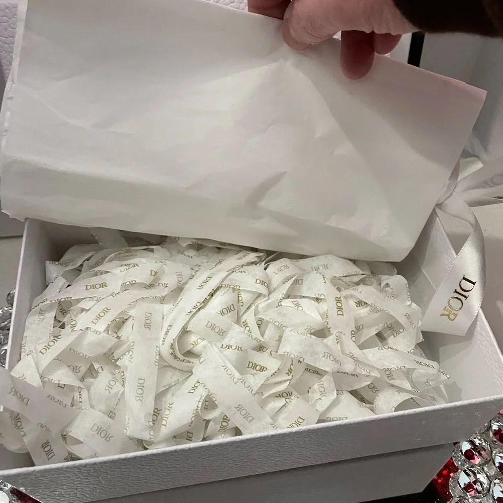 Authentic Dior White and Gold gift Box with tissue paper and ribbon 8”x5.5”x3”